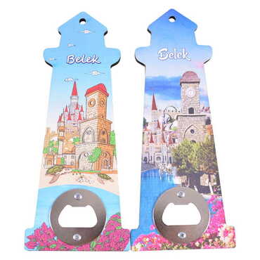 Belek Themed Lighthouse Shaped Printed MDF Wooden Bottle Opener 188x77 mm - 2