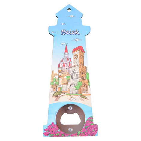 Belek Themed Lighthouse Shaped Printed MDF Wooden Bottle Opener 188x77 mm - 3