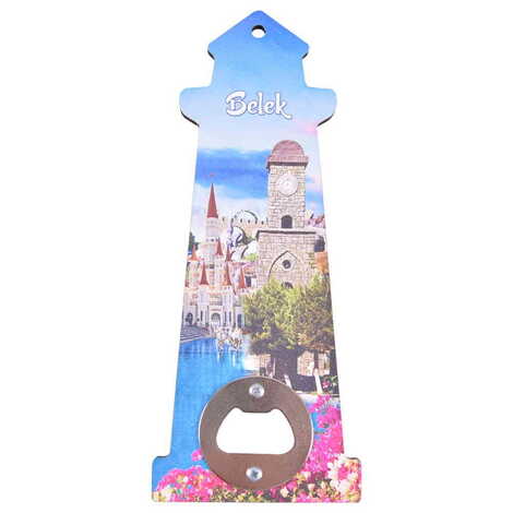 Belek Themed Lighthouse Shaped Printed MDF Wooden Bottle Opener 188x77 mm - 4