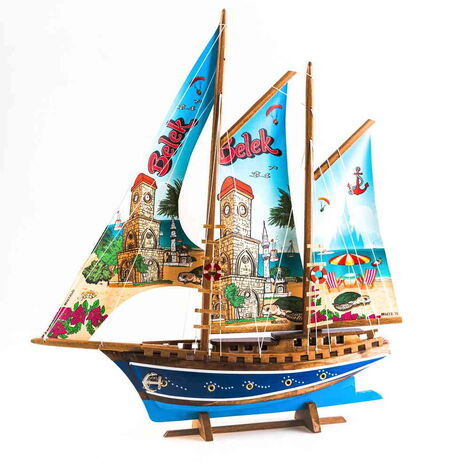 Belek Themed Sailboat Wooden Desktop Decor Large - 3