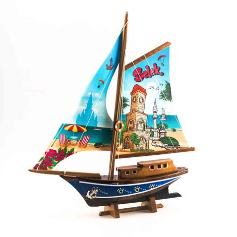 Belek Themed Sailboat Wooden Desktop Decor Small - 4