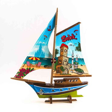 Belek Themed Sailboat Wooden Desktop Decor Small - 5