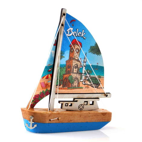 Belek Themed Sailboat Wooden Magnet - 3