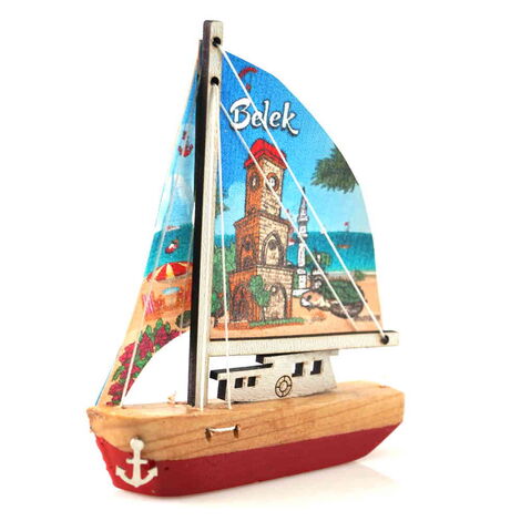 Belek Themed Sailboat Wooden Magnet - 4