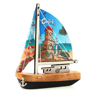 Belek Themed Sailboat Wooden Magnet - 5