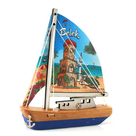 Belek Themed Sailboat Wooden Magnet - 6