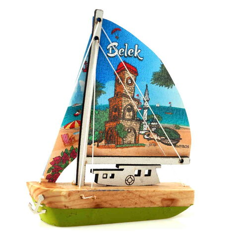 Belek Themed Sailboat Wooden Magnet - 7