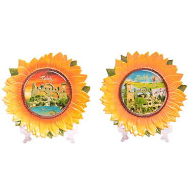 Belek Themed Sunflower Shaped Ceramic Decorative Plate 15 Cm - 2