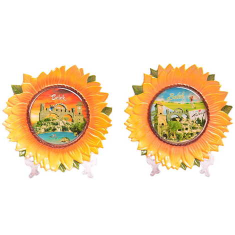 Belek Themed Sunflower Shaped Ceramic Decorative Plate 15 Cm - 2