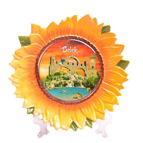 Belek Themed Sunflower Shaped Ceramic Decorative Plate 15 Cm - 3