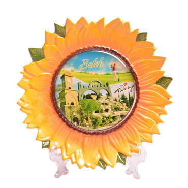 Belek Themed Sunflower Shaped Ceramic Decorative Plate 15 Cm - 4