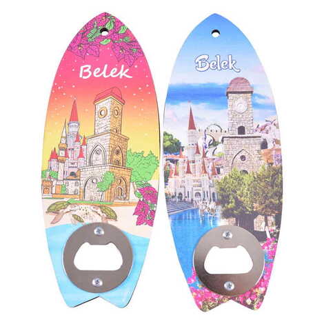 Belek Themed Surf Board Shaped Printed MDF Wooden Bottle Opener 185x72 mm - 2