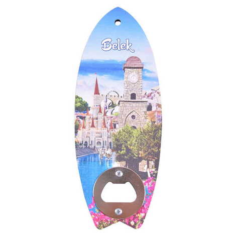 Belek Themed Surf Board Shaped Printed MDF Wooden Bottle Opener 185x72 mm - 3