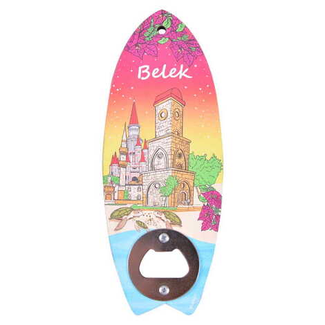 Belek Themed Surf Board Shaped Printed MDF Wooden Bottle Opener 185x72 mm - 4