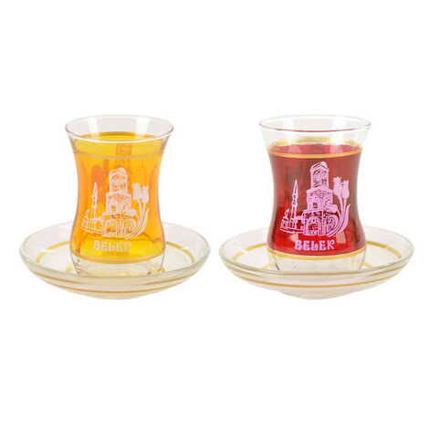 Belek Themed Turkey City Theme Printed Touristy Tea Glass Set of 2 Pcs - 3