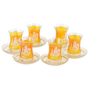 Belek Themed Turkey City Theme Printed Touristy Tea Glass Set of 6 Pcs - 5