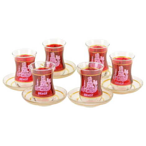 Belek Themed Turkey City Theme Printed Touristy Tea Glass Set of 6 Pcs - 6