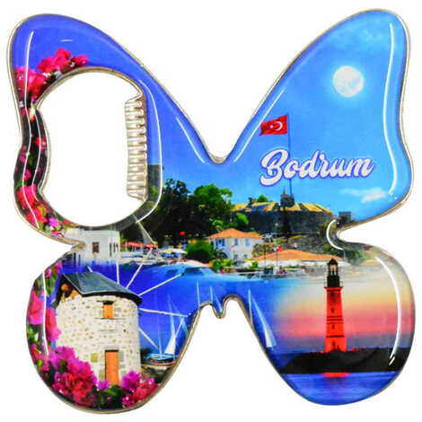 Toptan Bodrum Temalı Myros Metal Kelebek Açacak Magnet 70x70 mm - 9