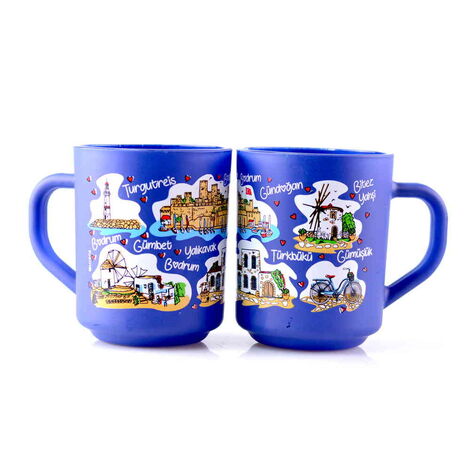 Bodrum Themed Colored Glass Mug - 7