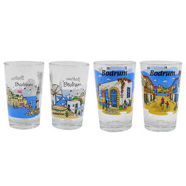 Bodrum Themed Custom Printed Turkish Coffee Water Glass Set - 3