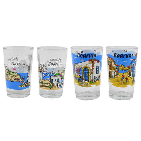 Bodrum Themed Custom Printed Turkish Coffee Water Glass Set - 3