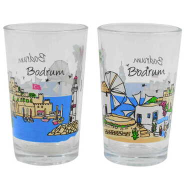 Bodrum Themed Custom Printed Turkish Coffee Water Glass Set - 4