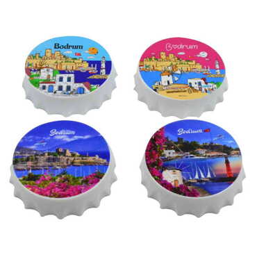 Bodrum Themed Customised UV Printed Bottle Cap Shaped Plastic Base Bottle Opener 58x15 mm - 3