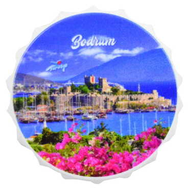 Bodrum Themed Customised UV Printed Bottle Cap Shaped Plastic Base Bottle Opener 58x15 mm - 4