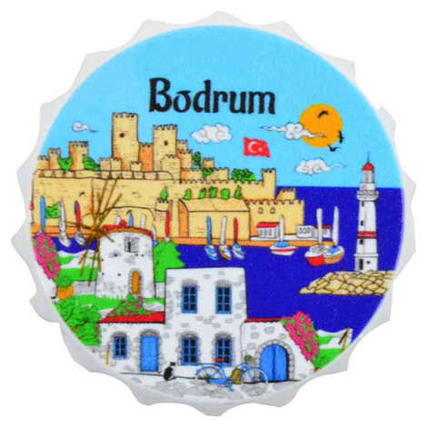 Bodrum Themed Customised UV Printed Bottle Cap Shaped Plastic Base Bottle Opener 58x15 mm - 6