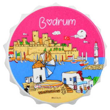 Bodrum Themed Customised UV Printed Bottle Cap Shaped Plastic Base Bottle Opener 58x15 mm - 7