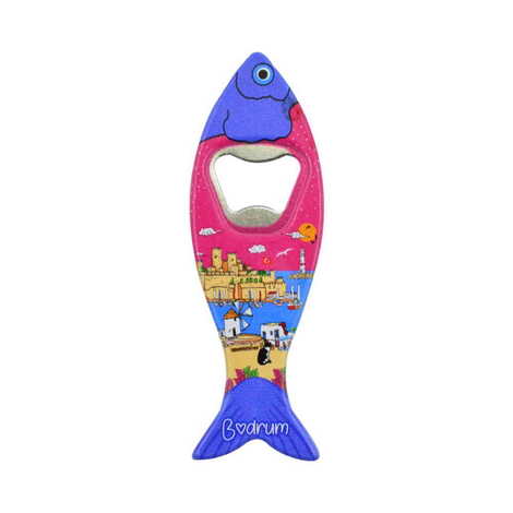 Bodrum Themed Customised UV Printed Fish Shape Printed Plastic Base Bottle Opener 42x130 mm - 6