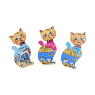 Bodrum Themed Customised UV Printed Plastic Base Cat Shaped Fridge Magnet 43x87 mm - 4