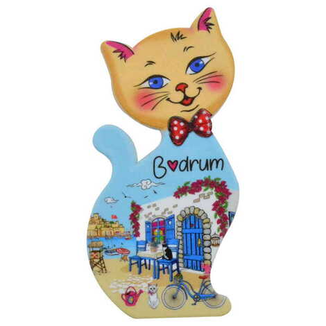 Bodrum Themed Customised UV Printed Plastic Base Cat Shaped Fridge Magnet 43x87 mm - 5