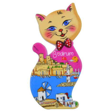 Bodrum Themed Customised UV Printed Plastic Base Cat Shaped Fridge Magnet 43x87 mm - 6