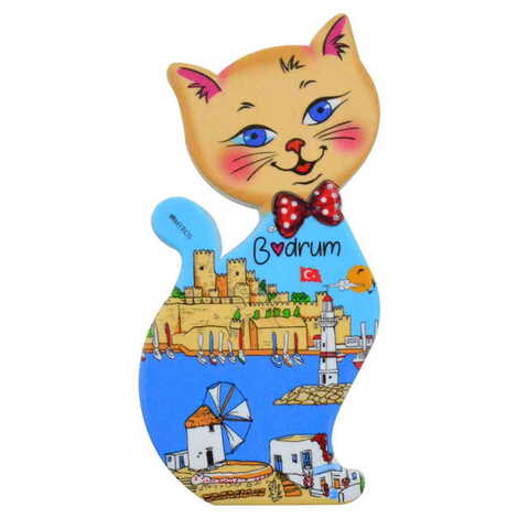 Bodrum Themed Customised UV Printed Plastic Base Cat Shaped Fridge Magnet 43x87 mm - 7