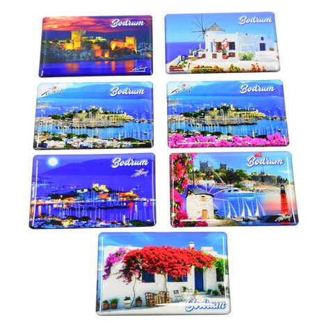 Bodrum Themed Epoxy Dome Rectangle Souvenir Fridge Magnet 80x55 cm - 3