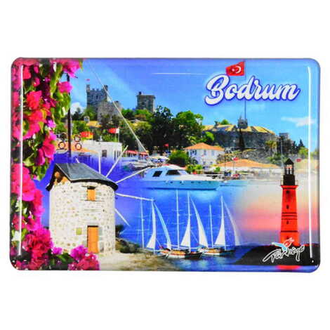 Bodrum Themed Epoxy Dome Rectangle Souvenir Fridge Magnet 80x55 cm - 7