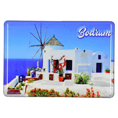 Bodrum Themed Epoxy Dome Rectangle Souvenir Fridge Magnet 80x55 cm - 10