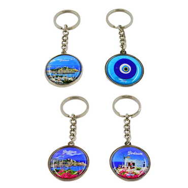 Bodrum Themed Metal Double Face Round Keychain 40x95 mm - 2