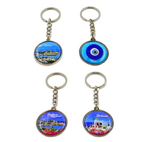 Bodrum Themed Metal Double Face Round Keychain 40x95 mm - 2