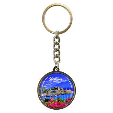 Bodrum Themed Metal Double Face Round Keychain 40x95 mm - 3