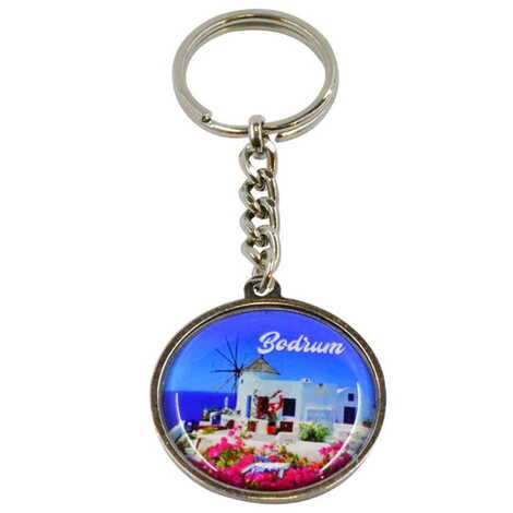 Bodrum Themed Metal Double Face Round Keychain 40x95 mm - 5