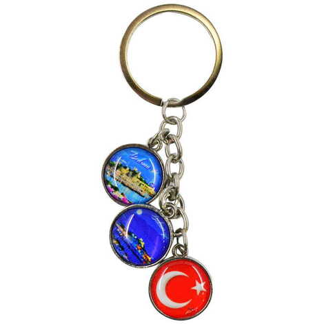 Bodrum Themed Metal Keychain With 3 Charms - Mixed 40x90 mm - 3