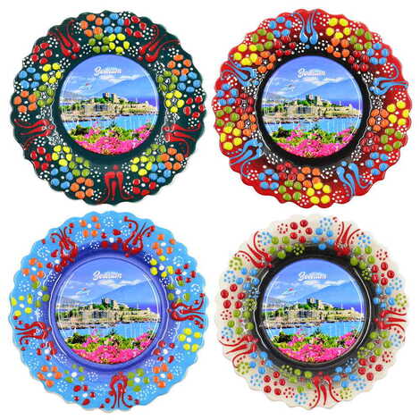 Bodrum Themed Turkish Ceramic Plate With Epoxy 12 Cm - 4