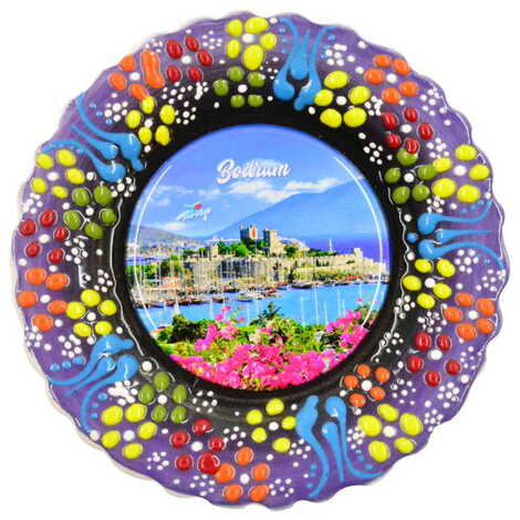 Bodrum Themed Turkish Ceramic Plate With Epoxy 12 Cm - 5