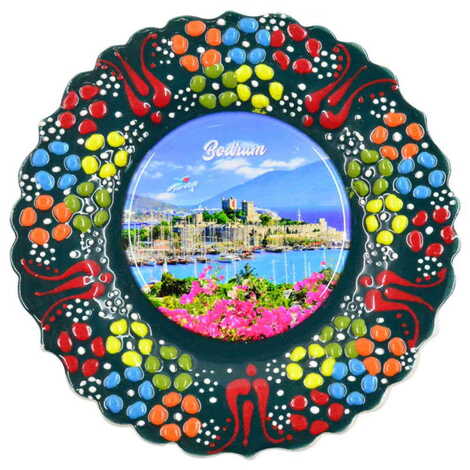 Bodrum Themed Turkish Ceramic Plate With Epoxy 12 Cm - 6