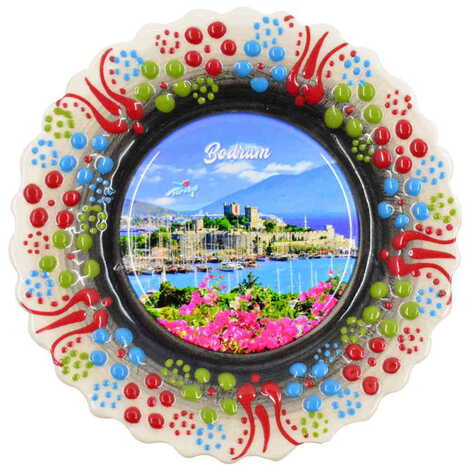 Bodrum Themed Turkish Ceramic Plate With Epoxy 12 Cm - 7