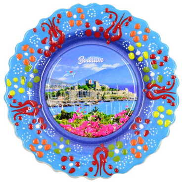 Bodrum Themed Turkish Ceramic Plate With Epoxy 12 Cm - 8