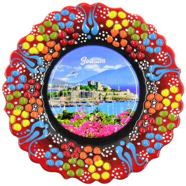 Bodrum Themed Turkish Ceramic Plate With Epoxy 12 Cm - 9