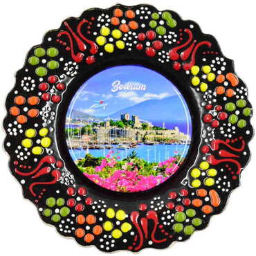 Bodrum Themed Turkish Ceramic Plate With Epoxy 12 Cm - 10